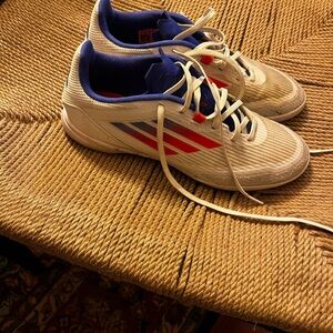 Adidas White Sneakers with Blue and Red Accents